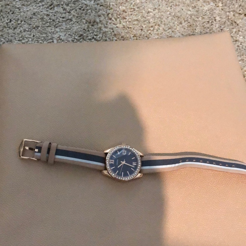 Fossil Crystal and leather strap watch